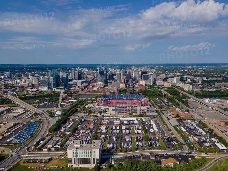 Aerial view of the City of Nashville, Tennessee. Located on the Cumberland River, the city is the capitol for the Volunteer State