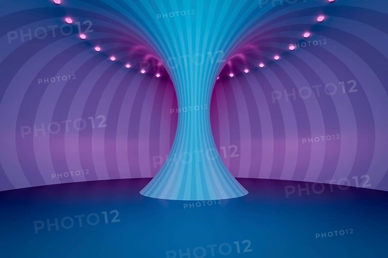 A neon light circles tunnel 3D illustration