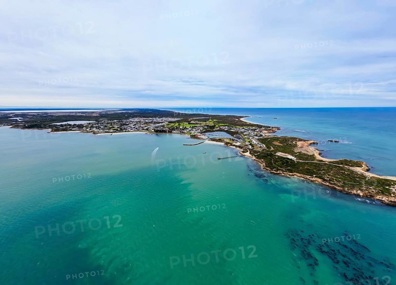 An aerial view over the rural township of Robe on the Limestone Coast on a sunny autumn day in South Australia, Australia, Oceania