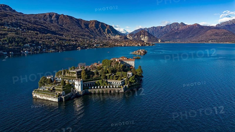 Aerial view of the Borromee islands on Lake Maggiore