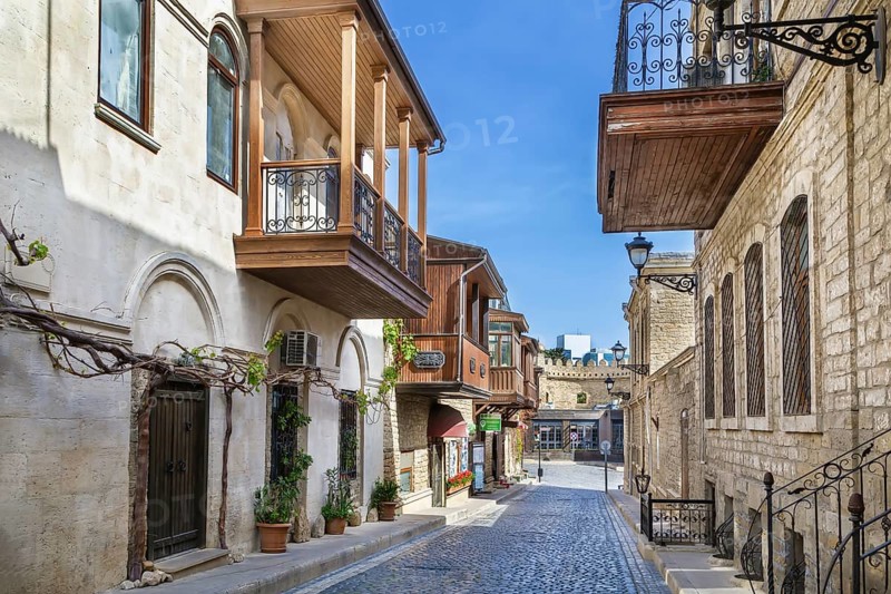 Street in Old City is the historical core of Baku, Azerbaijan, Asia