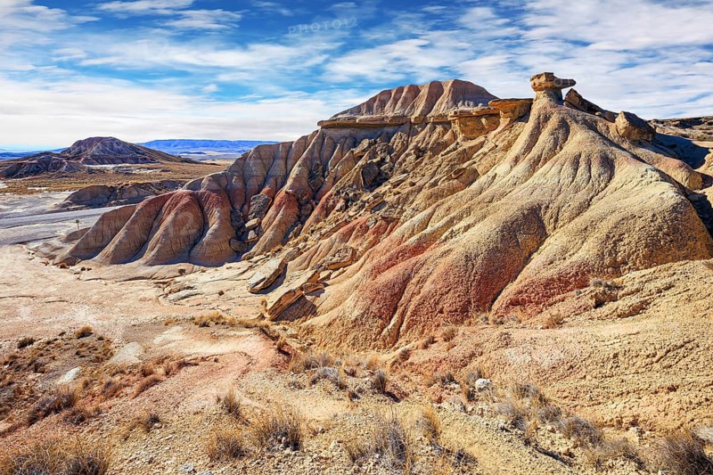 Bardenas Reales is a semi-desert area in the Spanish province of Navarre. Rock formations are unparalleled in Europe