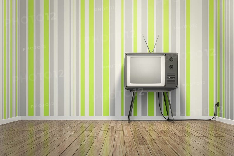 An old vintage tube television in seventies style room 3D illustration
