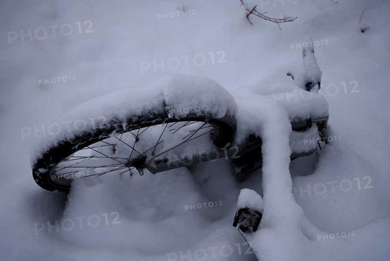 Germany, Berlin, 14.02.2025, Mauerpark, snow-covered bicycle, Europe
