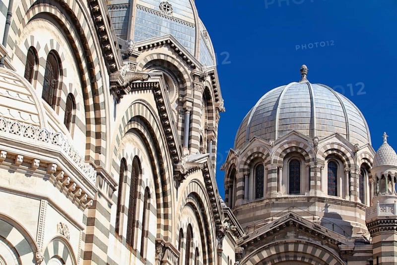 Detail of Marseille Cathedral. It is a Roman Catholic cathedral, and a national monument of France, located in Marseille. It has been a basilica minor since 1896
