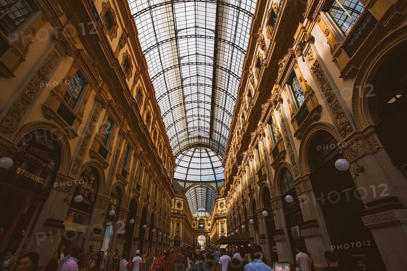 Milan, Italy July 15, 2017: Glass dome of Galleria Vittorio Emanuele in Milan, Italy, Milano, Italien, Europe