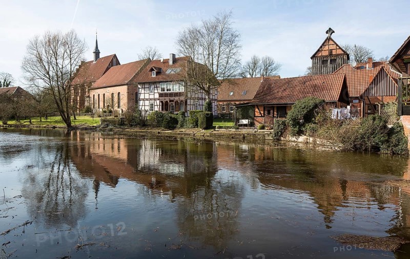 Wienhausen b Celle former Cistercian monastery 93927 Site east of the monastery right bell house left monastery church with nuns' choir on the Wienhausen mill canal