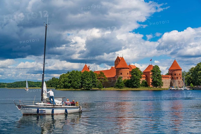 Trakai Island Castle on Lake Galve in Trakai, Lithuania, Europe