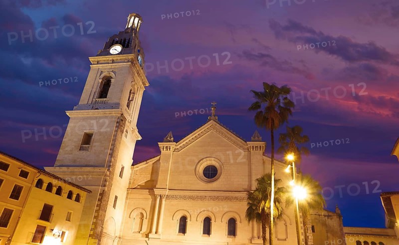 Plaza la Seu square Santa Maria church in Xativa at Valencia Jativa of Spain