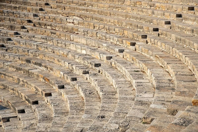 Empty steps and sittings of a stage arena from the ancient amphitheatre of Kourion in Limassol, Cyprus, Europe