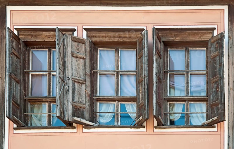 Three opened old windows. Hrosintal
