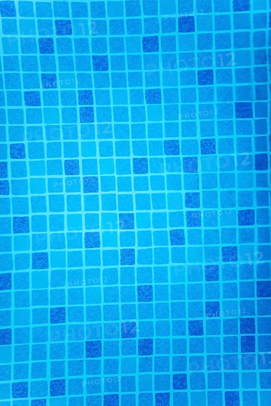 A fragment of blue pool tile, slightly distorted by invisible water