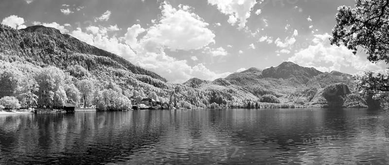 An infrared image of the Forchensee in Bavaria Germany