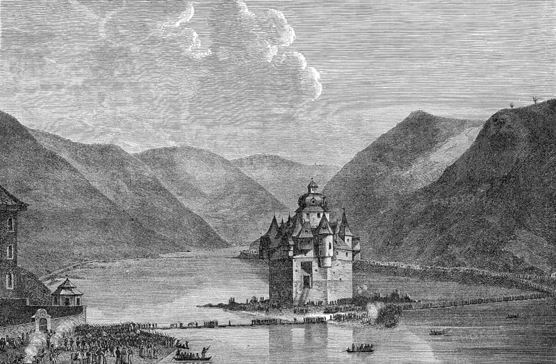 The 1st Silesian Army crosses the river Rhine led by General Blucher near Kaub on 1 January 1814, German Wars of Liberation