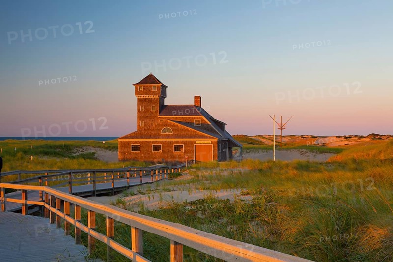 Beach house at Cape Cod at sunset, Massachusetts, USA, North America