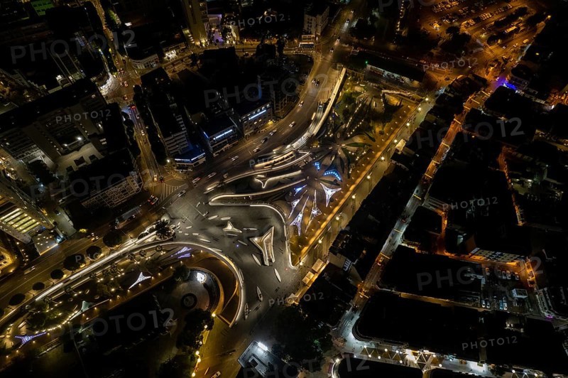Aerial drone photograph of cityscape of Nicosia in Cyprus at night. European cities