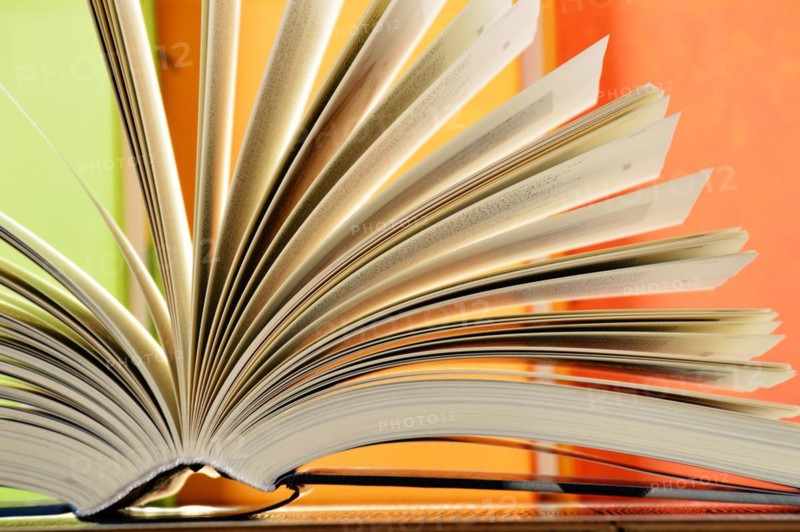 Composition with hardcover books in the library
