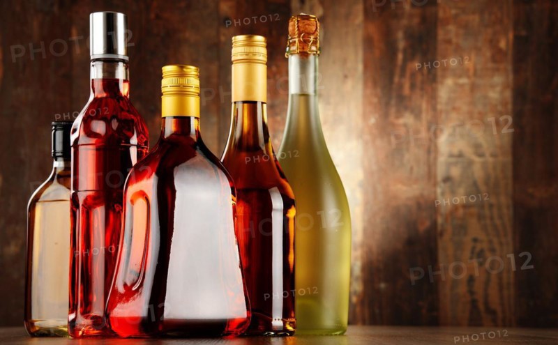 Bottles of assorted alcoholic beverages