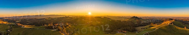 Panorama of Vineyards near Gamlitz Sulztal area south Styria, wine country. Sunny landscape of famous tourist destination