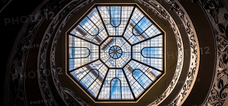 ROME, ITALY - CIRCA SEPTEMBER 2020: the famous spiral staircase with double helix made by Giuseppe Momo in 1932. Vatican Museum