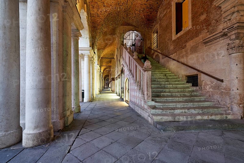 The medieval arcade in Piazza dei Signori. Vicenza, Veneto, Italy, Europe