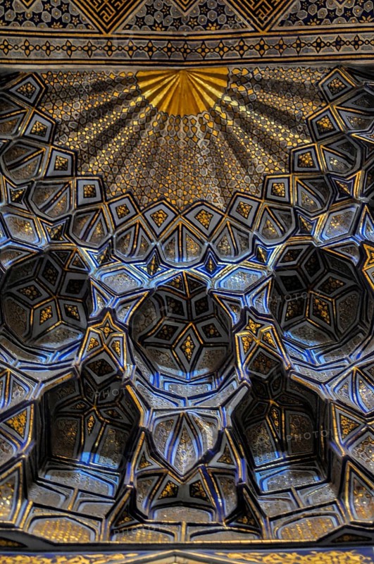 Beautiful artwork on walls of mosque in Samarkand, Uzbekistan, Asia