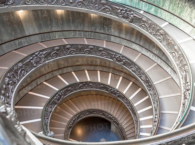ROME, ITALY - CIRCA SEPTEMBER 2020: the famous spiral staircase with double helix. Vatican Museum, made by Giuseppe Momo in 1932