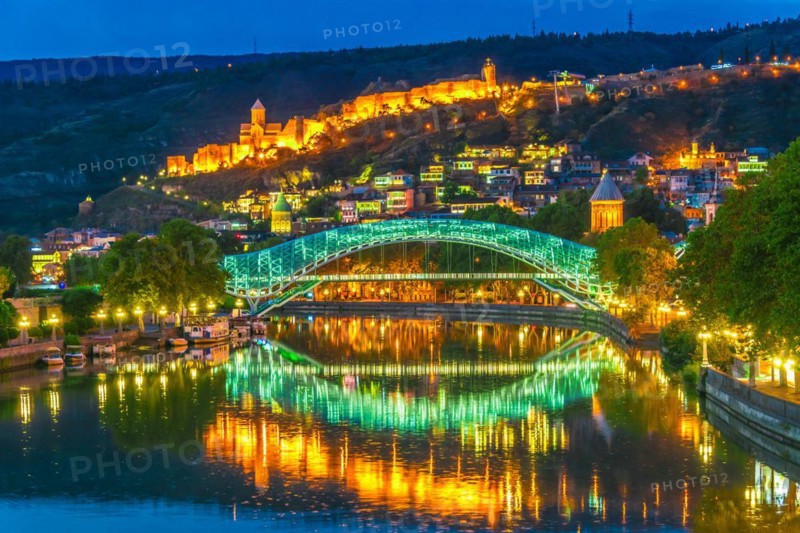 Panoramic view of Tbilisi, Georgia after sunset