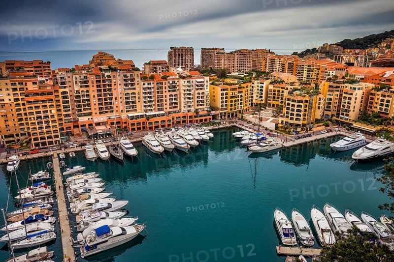 Modern apartment buildings in Monaco at Port de Fontvieille on Mediterranean Sea, southern Europe