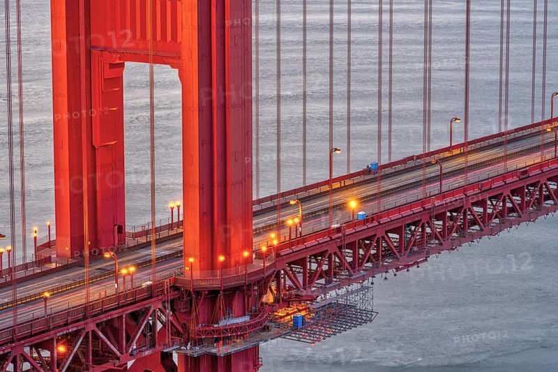 Detail of the Golden Gate Bridge in San Francisco at dusk