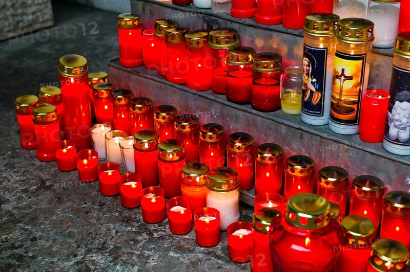 Many grave lights on All Saints' Day shine in a cemetery in Austria