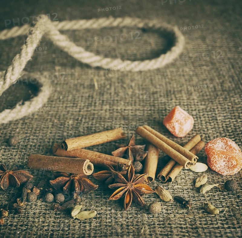 Retro Stylized Image Of Spices On The Burlap