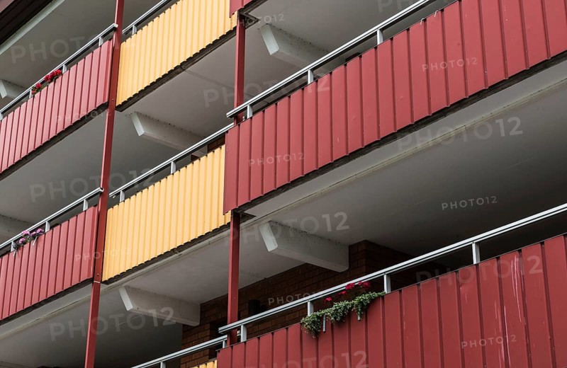 Bollnas city, Gavleborg County, Sweden, 08 04 2019- View over red and yellow residential apartments, Europe
