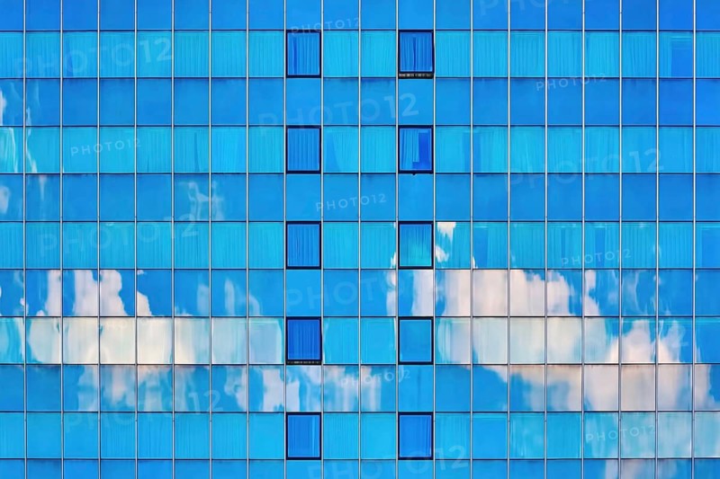 Glass Facade with Sky Refkection of High-rise Building Varna, Bulgaria, Europe
