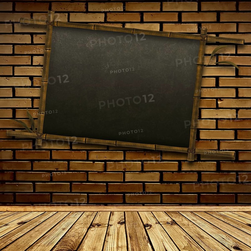 Old bamboo blackboard on the brick wall