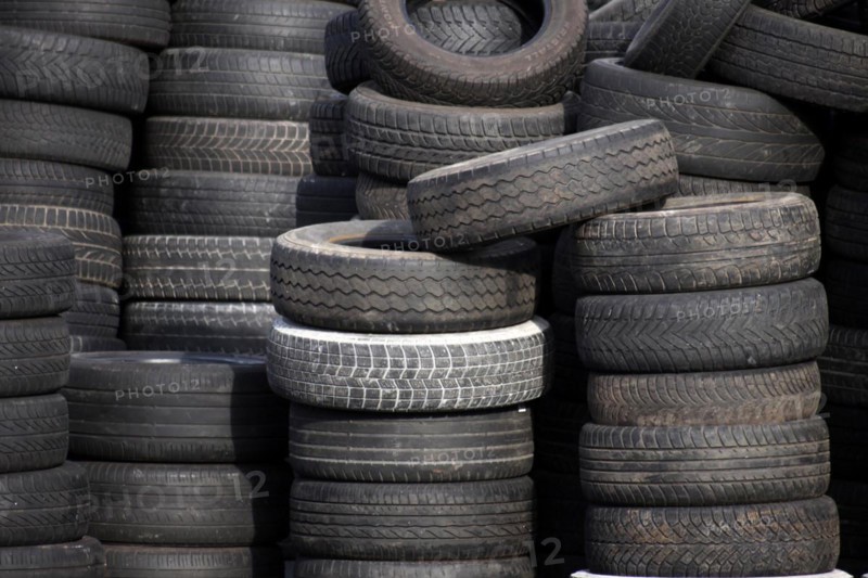 Stack of used tyres