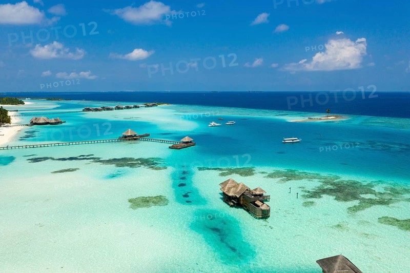 Aerial view of the holiday island of Lankanfushi, North Male Atoll, Indian Ocean, Maldives, Asia