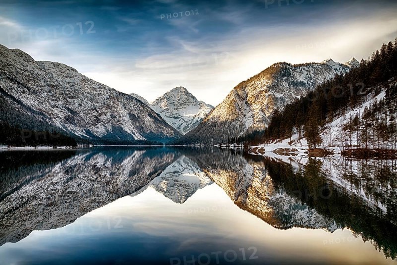 Reflection at Plansee (Plan Lake), Alps, Austria, Europe