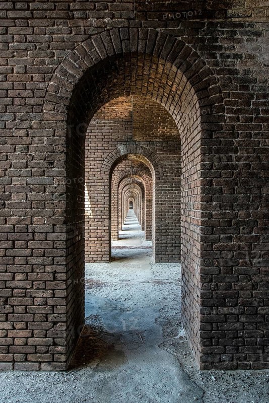 Endless corridors of Fort Jefferson on Dry Tortugas Island, Florida, USA, North America