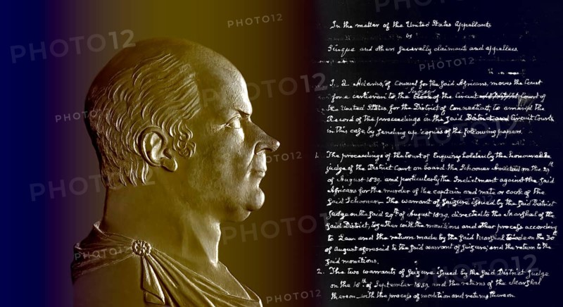 Portrait after a medal of John Quincy Adams, 6th president of the United States, his request for papers relating to the Lower Court Trials of the Amistad Africans
