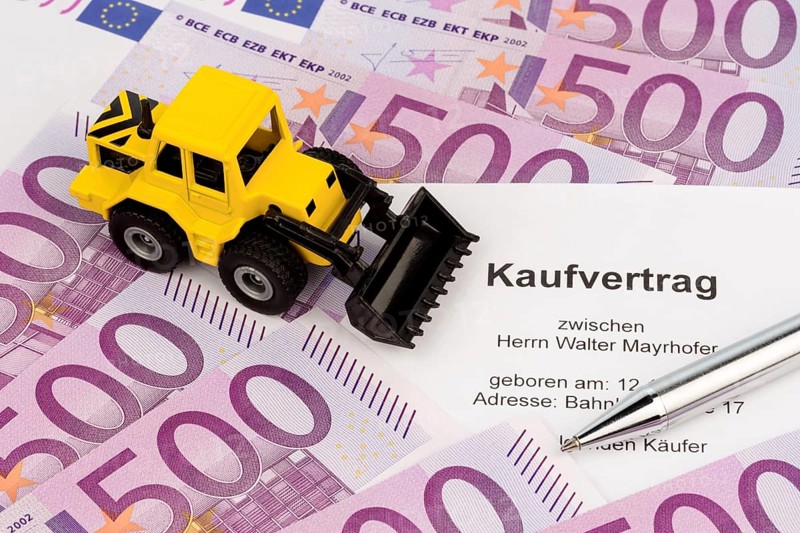 Purchase contract for new excavator. Is on euro banknotes Austria