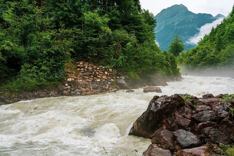 The Lütschine mountain river on Lake Thun in Switzerland