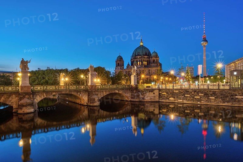 Berlin Cathedral with the television tower at night