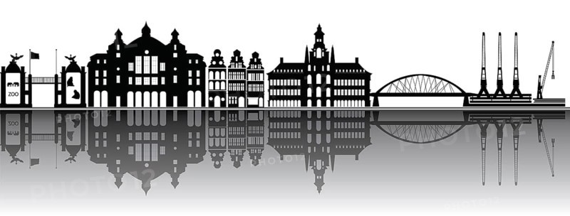 Illustration drawing from Antwerp skyline with station zoo and industry