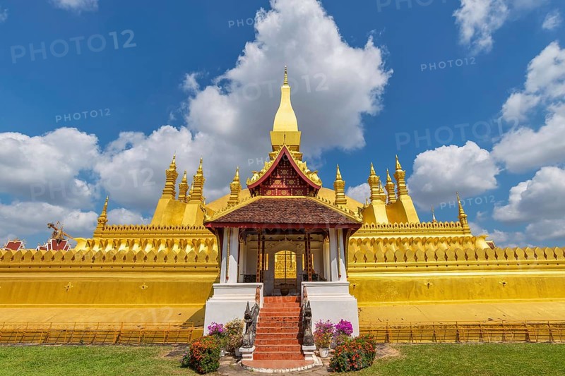 Vientiane Laos, city skyline at Wat Phra That Luang Golden Pagoda