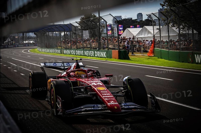 MELBOURNE, AUSTRALIA - MARCH 14: Lewis Hamilton of Great Britain drives the Scuderia Ferrari HP SF-25 during second practice in the 2025 Australian Grand Prix at Albert Park in Melbourne, Australia, Oceania
