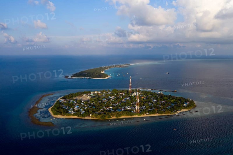 Inhabited Island Rasdhoo and Tourist Island Kuramathi, Rasdhoo Atoll, Indian Ocean, Maldives, Asia