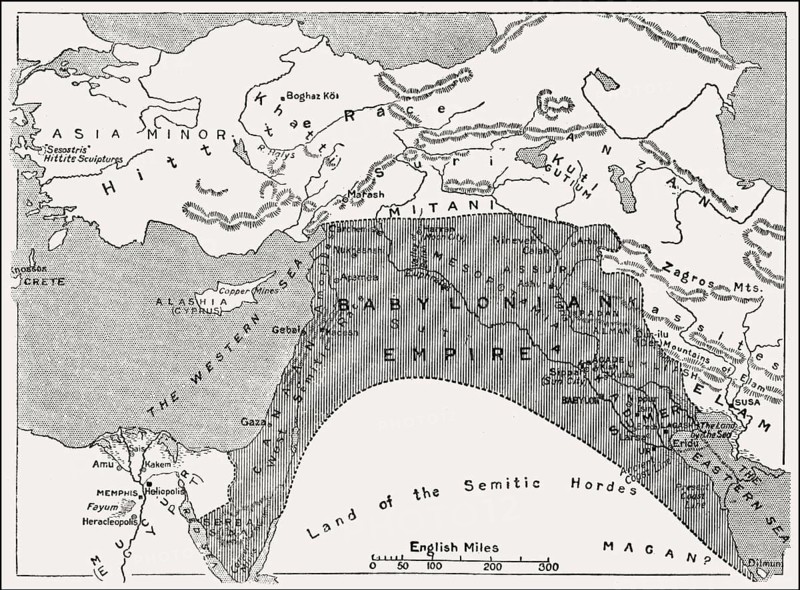 Map of the Babylonian Empire, cradle of civilization, 25th century BC