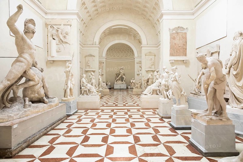 Possagno, Italy, June 2022: Antonio Canova Museum. Gallery interior with antique collection of statues, Europe