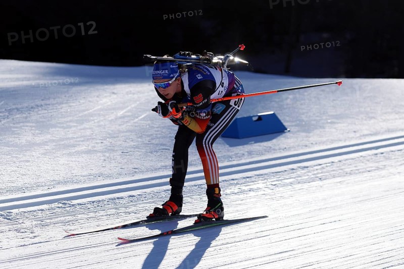 Franziska Preuß (SC Haag) on the downhill course at the IBU Biathlon World Championships Lenzerheide 2025, Lenzerheide, Switzerland / SUI / CH